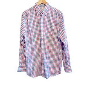 Peter Millar Men's Multicolor Checkered Button Up Plaid Cotton Shirt Size Large
